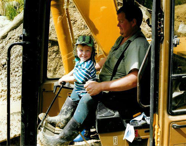 Steven Brown and his son at work at Branxholme